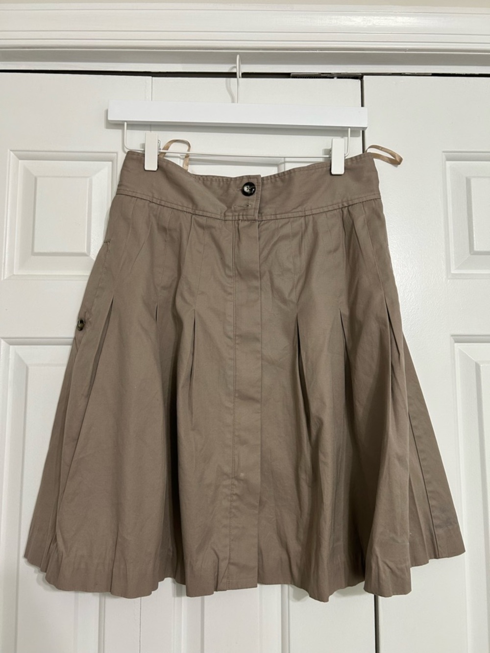 Pleated A-Line Khaki Skirt